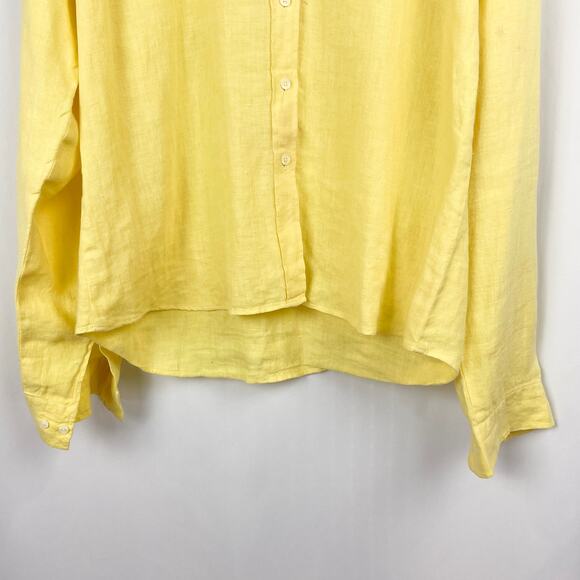 0039 Italy Button Up Shirt XL Yellow Linen Weave Long Sleeve Collared Blouse - Picture 5 of 13